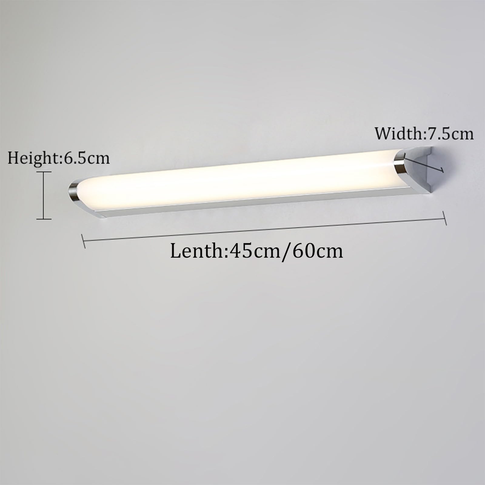Lampada da parete a LED per bagno, applique impermeabile IP44, regolabile 3000 K/4500 K/6500 K, design moderno argento, ampia gamma di illuminazione per doccia e WC (40 cm)