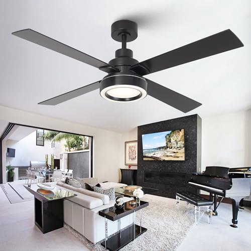 Vaczon 52 Inch Black Ceiling Fan with Light and Remote, Indoor Outdoor Modern Black Ceiling Fan, 3CCT, Reversible Motor, Dual-Sided Blades Ceiling Fans for Bedroom Living Room Patio - Standard Version
