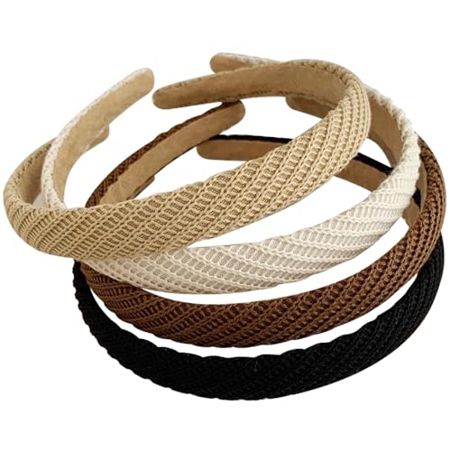 Image of DRESHOW 4 Pack Headbands for Women Thin Knitted Hairbands Turban Vintage Boho Head Bands Fashion Non Slip Head Wraps Hoop Hair Accessories