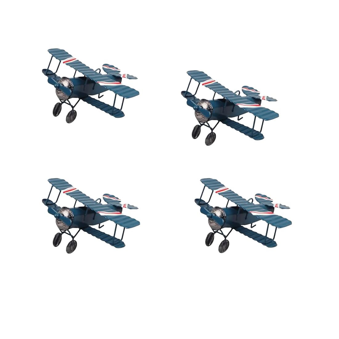 4 Pcs Vintage Metal Planes Model Decor Iron Retro Aircraft Glider Biplane Model Hanging Ornaments (Blue)