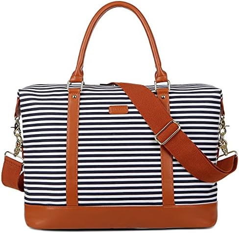 Baosha Hb-28 Ladies Women Canvas Travel Weekender Overnight Carry-On Shoulder Duffel Tote Bag with Pu Leather Strap (Blue)