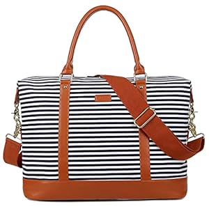 BAOSHA HB-28 Ladies Women Canvas Travel Weekender Bag Overnight Carry-on Duffel Tote Bag (Blue) 16 x 12 x 8 inch