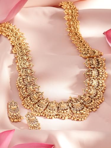 Image of Rubans Gold Plated Temple Necklace Set Traditional Statement Jewellery Gift for Women & Girls