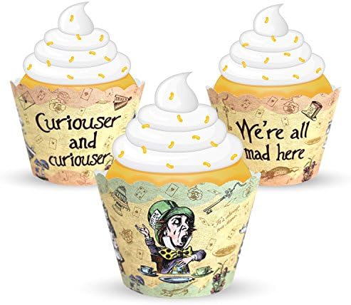 Vintage Alice in Wonderland/Mad Hatter Cupcake Wrappers Pack 12