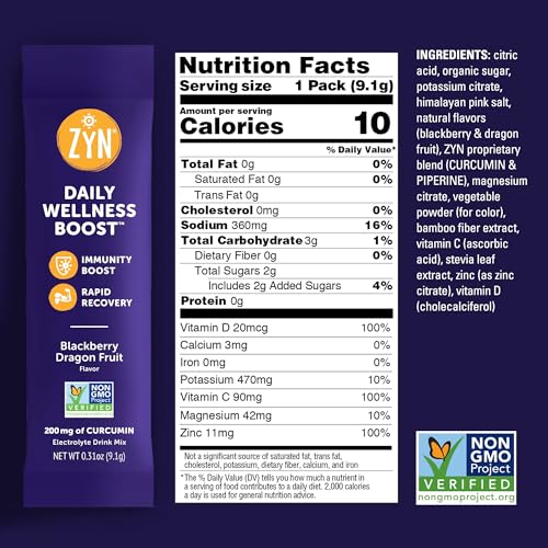 ZYN Electrolyte Drink Mix Hydration Packets, Electrolytes Powder, Hydration Packets w/Turmeric Curcumin, Vitamin C, Vitamin D, Zinc, Hydrate... - Image 6