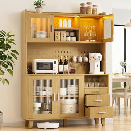 Insdiy 71" Tall Kitchen Pantry Cabinet with Remote LED Light