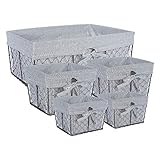 DII Farmhouse Chicken Wire Storage Baskets with Liner, Set of 5, Rustic Ticking Stripe, Assorted Sizes