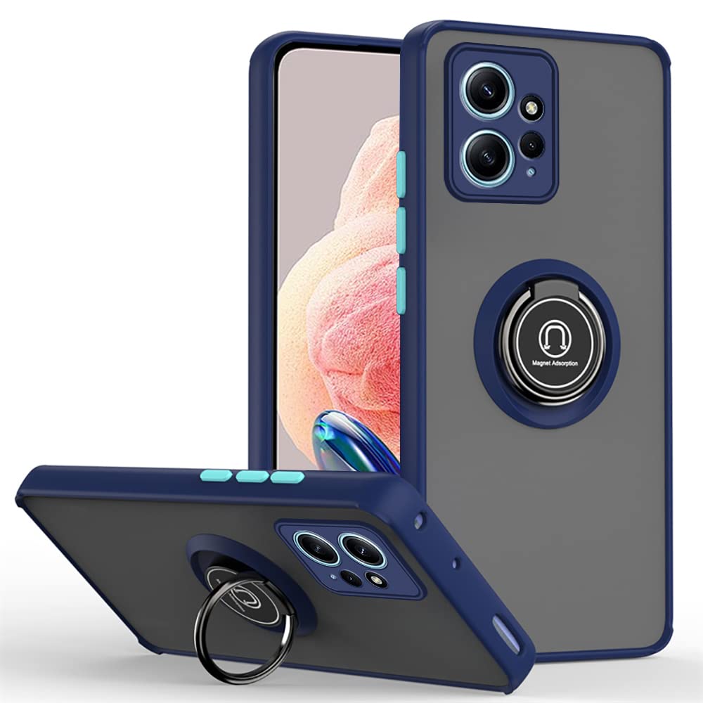 Case For Xiaomi Redmi Note 12 4G Rotational Metal Ring Kickstand Cover Shockproof Matte Finish Hard Back Case Anti Fingerprint Anti Scratch Case Magnetic Car Mount Cover for Redmi Note 12 4G (Blue)
