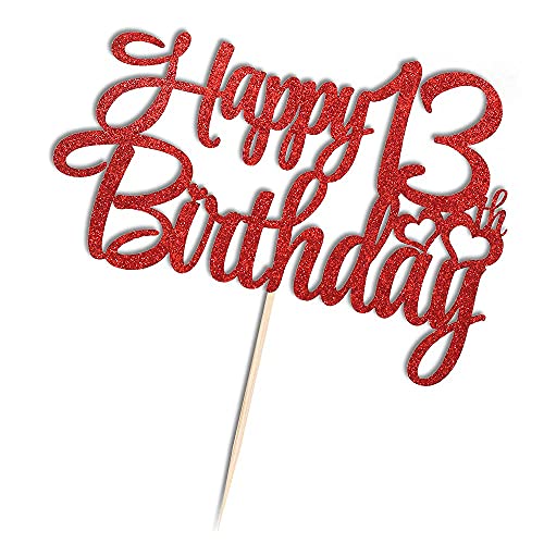 Image of Festiko Red Glitter 13th Birthday Happy Birthday Cake Topper 13th Birthday Party Cake Decorations Hello 13 Years Old Cheers for The Arrival of 13 Years Old