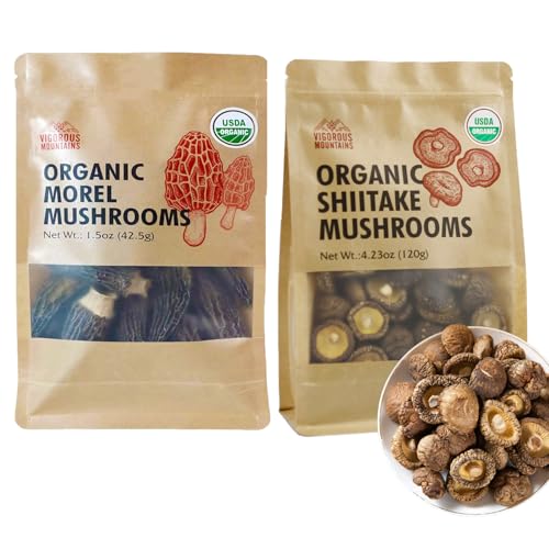 VIGOROUS MOUNTAINS Organic Dried Morel Mushrooms and Shiitake Mushrooms for Cooking