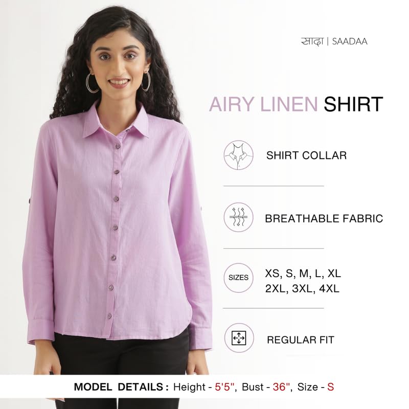 Image of SAADAA Airy Linen Shirt | Solid Regular Fit Casual Shirts Stylish for Women