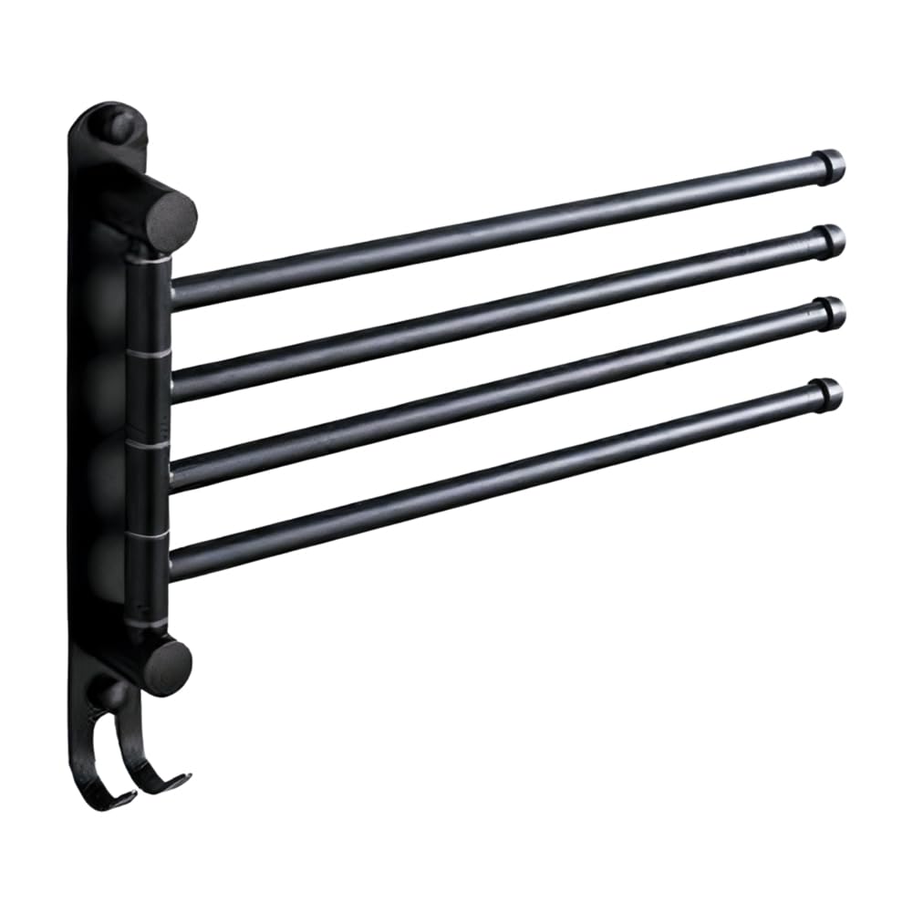 Dsdhuf Black Bath Towel Rack Swivel Towel Rack Bathroom Swing Arm Towel Bar Wall Mounted Clothes Hanger 4 Strokes