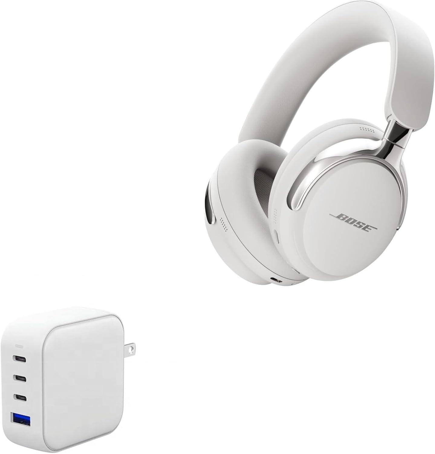 BoxWave Charger Compatible with Bose QuietComfort Ultra (2nd Gen) - PD miniCube (100W), 100W 3 PD Port Wall Charger International - Winter White