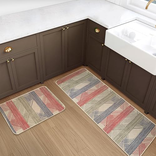 Image of Yellow Weaves- Non-Slip Kitchen Floor Mats, Water Absorbent, Rugs,Standing Jute Mats for Kitchen, Office, Sink and Laundry Room, Striped Multi (Pack of 2)
