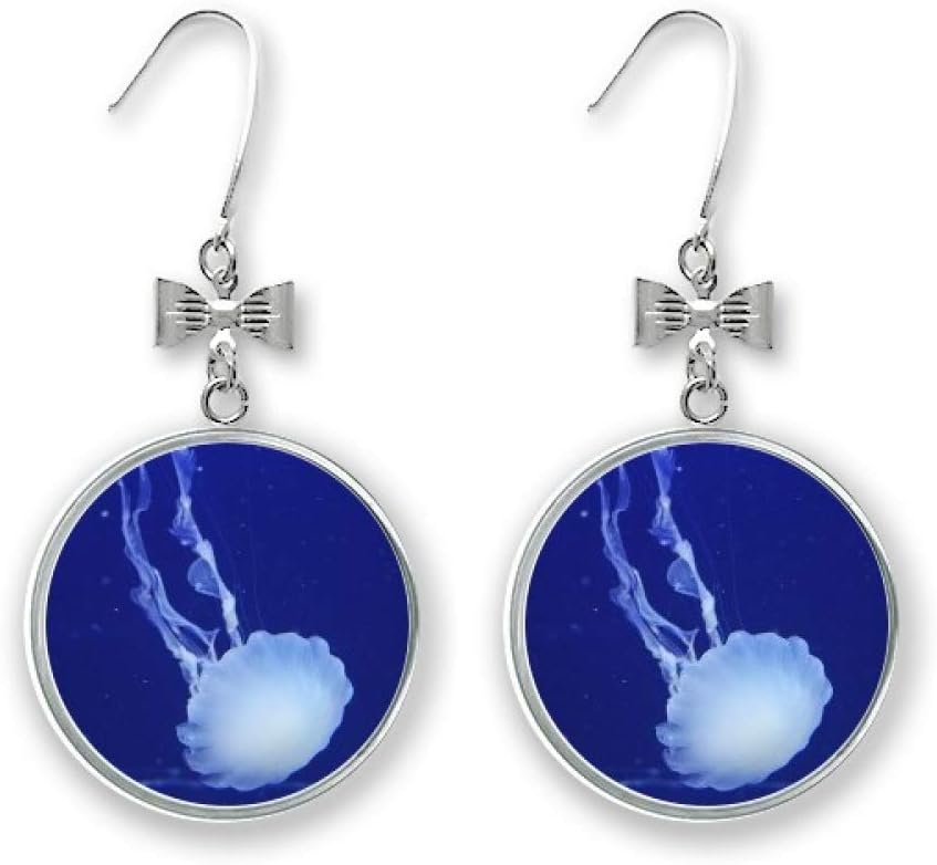 Ocean Jellyfish Science Nature Picture Bow Earrings Drop Stud Pierced Hook
