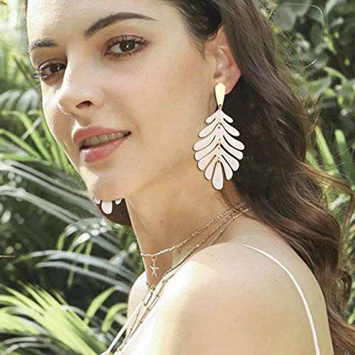 Aratlench Acrylic Pendant Necklace Earrings – Long Statement Leaf Charm Necklace Tortoise Resin Palm Leaf Earrings Fashion Necklaces Earrings For Women Girls (White+Earrings) #TOP2