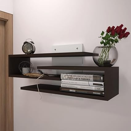 ESTANTERIA Cote Wave 4-Tier Engineered Wood Modern Wall Mounted Shelf Display Rack for Books and Home Decor in Home and Office (Wenge & Frosty)