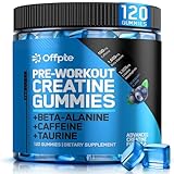 OFFPTE PreWorkout Gummies for Men & Women, Pre Workout with Creatine Monohydrate, Beta-Alanine,Taurine for Strength & Endurance, Energy Chews, Sugar-Free, Vegan, 120 Gummies, Blueberry Flavor