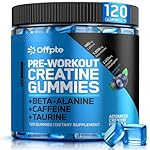Pre Workout Gummies for Men & Women,Cheweable|Sugar-Free|PreWorkout Energy with Creatine Monohydrate, Beta-Alanine,Taurine for Strength & Endurance,120 Gummies, Blueberry Flavor