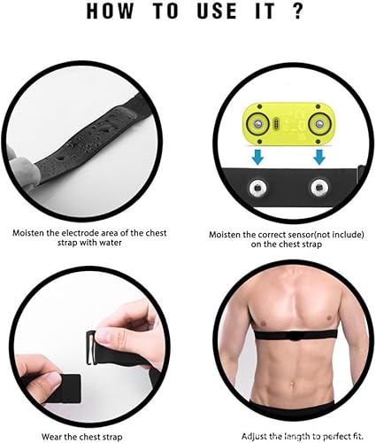 Miniatura 5 de Correa de pecho negra (correa de repuesto)  Compatible con monitores de frecuencia cardíaca Wahoo TRACKR 2024, TICKR FIT, Garmin HRM 600, HRM 200,