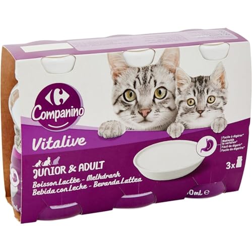 Générique Carrefour COMPANINO - Friandises Liquides Savoureuses Vitalité pour Chat Junior et Adulte, 3x200mL - Lot de 4