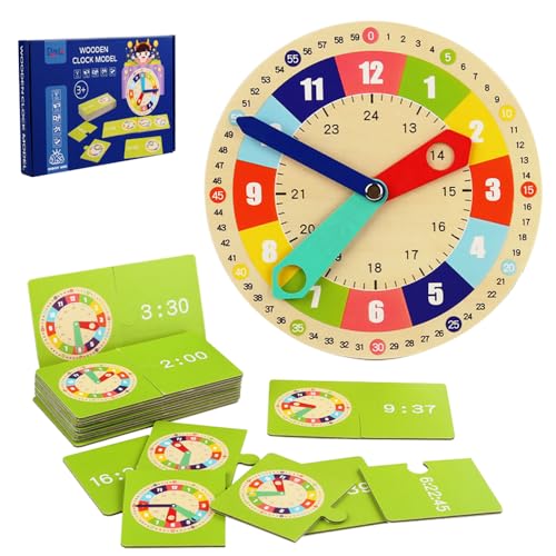 Goujfol Reloj de Aprendizaje de Madera, Juego Educativo,Juguete de Madera,Montessori Aprendizaje Temprano Juguete Educativo Regalo Aprende a Decir la Hora para el Hogar, Sala de Juegos y Aula