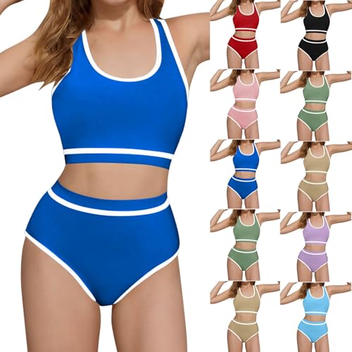 Girls Swimsuit Wide Strap High Waisted Bikini Sets Colorblock Sporty 2 Piece Bathing Suit for 6-16 Years2