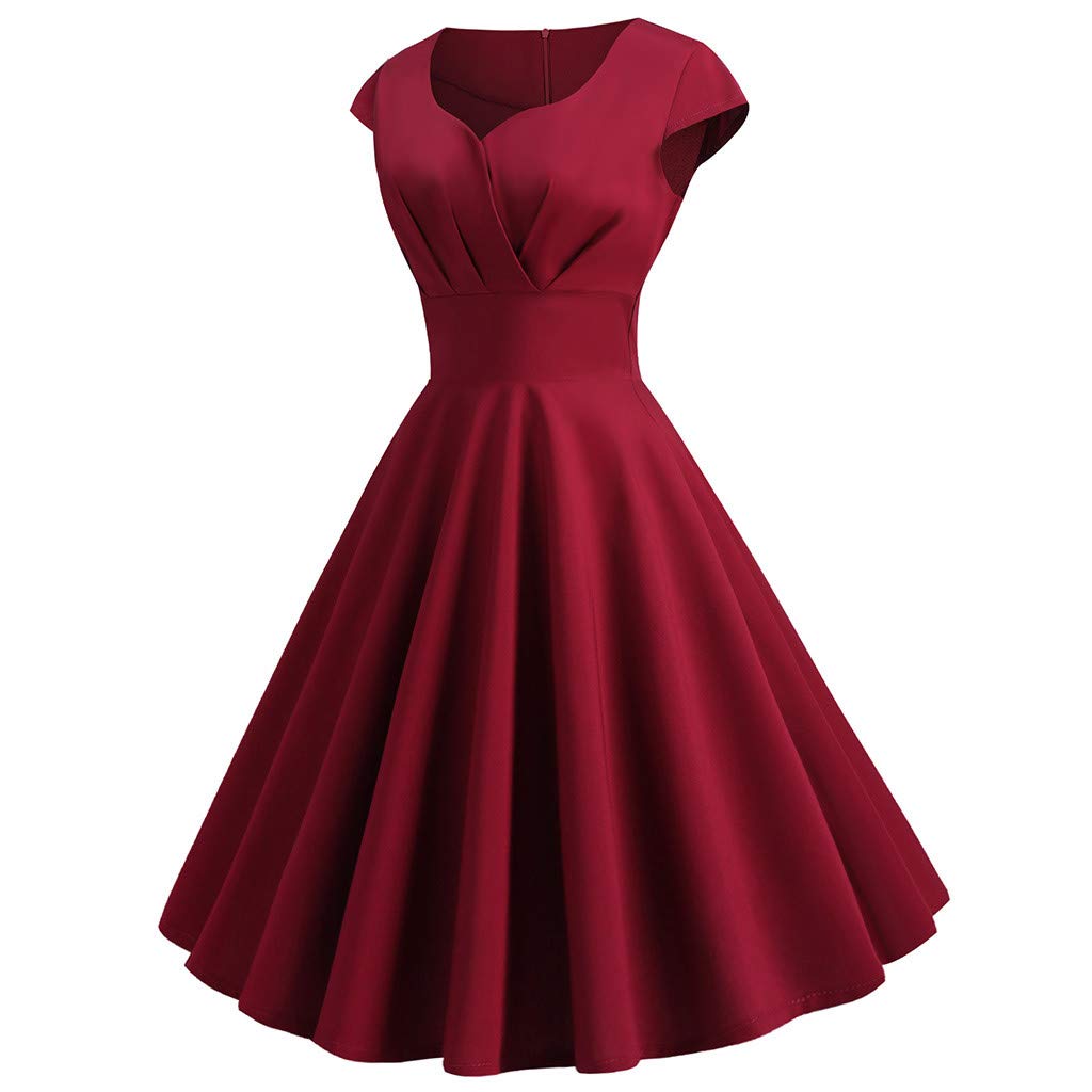 NUSGEAR 2023 Vestidos Largo para Mujer, Moda Colores sólidos Fiesta Vestido de Noche Vintage Retro 1950s Cuello en V Manga Corta Elegante Verano Suelto Vestidos de Cóctel Larga Casual Vestido Vestir
