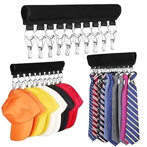 Tanmivvy 3 Pcs Hat Organizer Holder for Hanger, Hat Storage for Closet, Hat Rack with 10 Holder Clips and Hat Hooks, Hanging Hold Baseball Caps, Ties, and Other Accessories