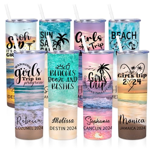 Personalized Girls Trip Vacation Tumbler 20oz Beach Tumbler Stainless Steel Travel Tumbler with Lid and Straw Beach Themed Gifts Summer Insulated Drinking Cups Gift for Birthday Trip Bachelorette Trip -  panpan, Personalized Dad Tumbler 280