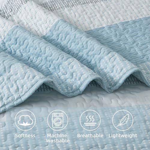 Image of Andency California King Quilt Set - Aqua Blue Lightweight Soft Quilt Cal King - Summer Bedspread California King Size - Bedding Coverlet for All Seasons (Includes 1 Quilt, 2 Pillow Shams)