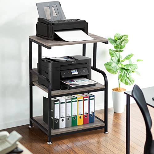 Kirkical 3-Tier Mobile Printer Stand On Wheels With Storage Shelves Industrial Style Machine Cart Organizer Table For Office And Home Slate Grey Wood And Black Metal Finished #TOP1