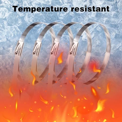 Image of Metal Cable Zip Ties 12 Inch Heavy Duty Stainless Steel Self-Locking Cable Ties for Machinery, Vehicles, Farms, Pipes, Roofs, Cables & Outdoor Applications (50)