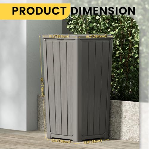 LHBGO Outdoor Trash Can with Lid, Waterproof Resin Garbage Can with Tiered Lid, Outside Trash Bin for Patio, Kitchen, Backyard or Deck