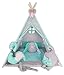 Produktbild Kinder Teepee Tipi Set für Kinder Spielzeug drinnen draußen Spielzelt Zelt Tipi-Set Indianer Indianertipi mit Fenster usw. Tipi mit und ohne Zubehör erhältlich (Tipi mit Elementen, Minte Katze)