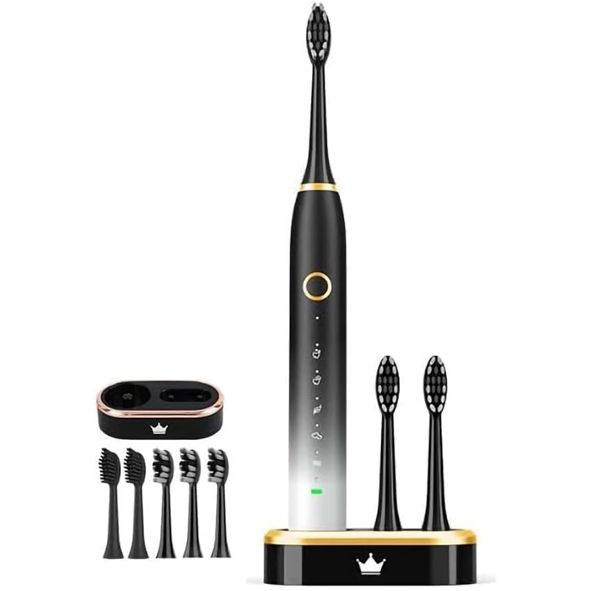 Spazzolino elettrico per adulti, spazzolino elettrico sonico con 5 testine e stazione di ricarica, spazzolino elettronico ricaricabile con timer intelligente da 2 minuti e 5 modalità