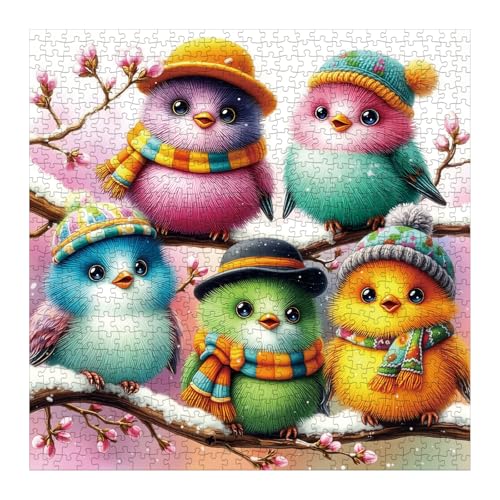 Colorful Bird Hat Puzzles para adultos 1000 piezas, puzzle de naturaleza con arte de pájaros en sombreros coloridos miniatura 2