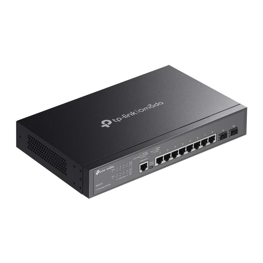 TP-Link Gigabit-Switch mit 8 Ports, L2 verwaltet mit Konsolenanschluss, 2 SFP-Steckplätze, Rackmount, begrenzter lebenslanger Schutz, unterstützt L2/L3/L4 QoS, IGMP und LAG, IPv6 und statisches