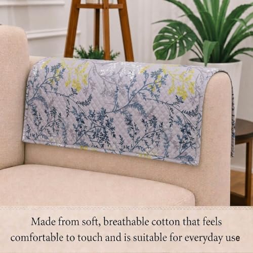Image of STITCHNEST 'Frostvine Collection' Sofa Armrest Cover | Cotton Quilted Fabric, Washable & Durable for Modern Living (18 x 22 Inches)