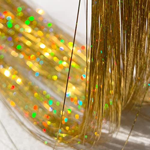 Shining Gold Hair Tinsel, 47 Inch 800 Strands Sparkle Hair Heat-Resistant Tinsel Hair Extensions, Easy for DIY, Sparkling Shiny Hair Tinsel Strands for Children Girls Women(Shining Gold)