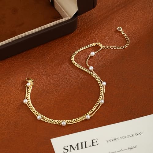 Image of 2 /3 PCS Gold Anklets for Women Waterproof Cuban Link Anklet Beaded Bracelets Stackable Bracelets 14K Gold Plated Custom Jewelry Gifts Non Tarnish Lightweight