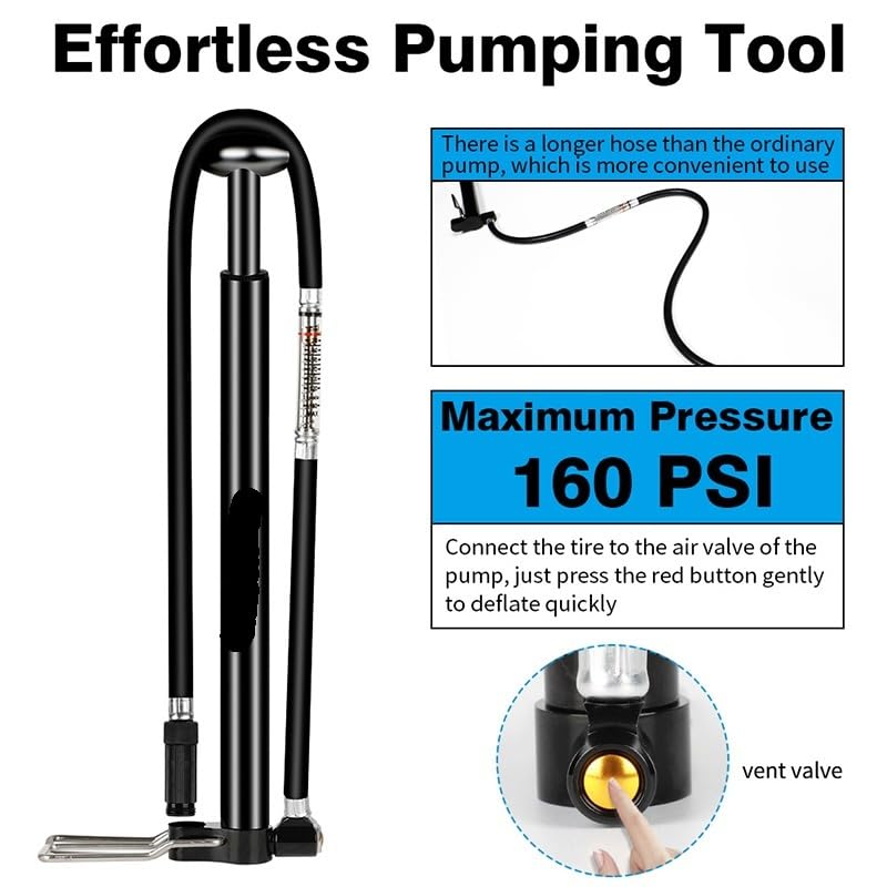 160 PSI Hochdruck-Fahrradpumpe mit Manometer for AV/FV-Reifen Für Basketball, Fußball und Volleyball