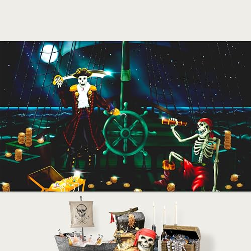 Cheerland Fabric Pirate Party Backdrop for Halloween Party Decoration Kids Birthday Hanging Background for Theme Birthday Wedding Engagement Anniversary Party Supplies