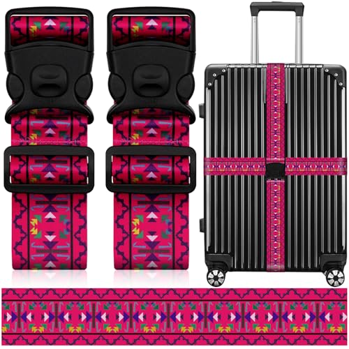 Image of 2 Pack Luggage Straps for Suitcases, Adjustable Travel Belt with Double Lock and Quick Release Buckle, Heavy Duty Nylon Bag Packing Strap, Bright Identifiers Business Travel Accessories-Pink Totem