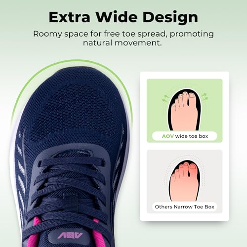 Image of AOV Wide Walking Shoes Women Arch Support Plantar Fasciitis Tennis Sneakers Orthotic Tennis Shoes for Workout Gym Black Size 8