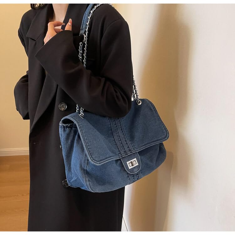 Denim Crossbody Shoulder Bag For Women,Washed Jeans Handbags Totes With Chain Straps,Denimflap Quilted Bag 20242