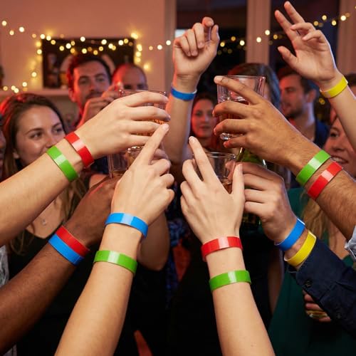 Image of Henoyso 1000 Pcs Various Color Plastic Wristbands for Events Vinyl Waterproof Pool Wristbands Neon Color Plastic Bracelet for Party Events Arm Band Identification for Concerts Carnivals