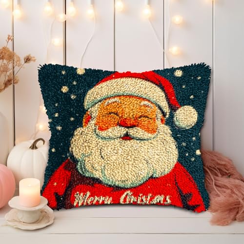 Image of DIY Latch Hook Pillow Kits for Adults Merry Christmas Santa Claus Printed Pillowcase Crochet Yarns Hooking Handmade Pillow Cover Cushion for Home Sofa Decoration 17x17inch(3)