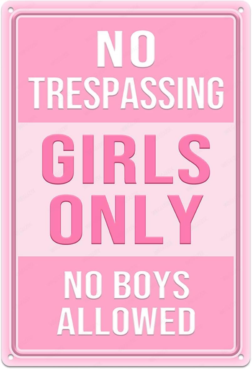 SMAZDFXX Funny Girls Only Metal Sign Light Pink Art Poster Room Decor No Trespassing No Boys Allowed Aluminium Hanging Plaque for Home Bedroom Bathroom Girls Cave Dorm Wall Decorations 5.5"x8"