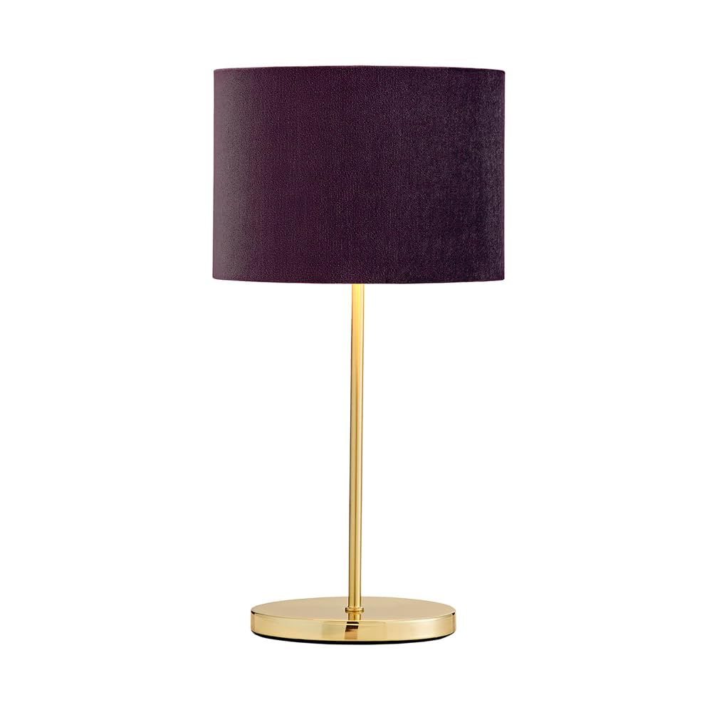 LITECRAFT Table Lamp Stick Base with Maroon Oval Velvet Shade - Satin Brass